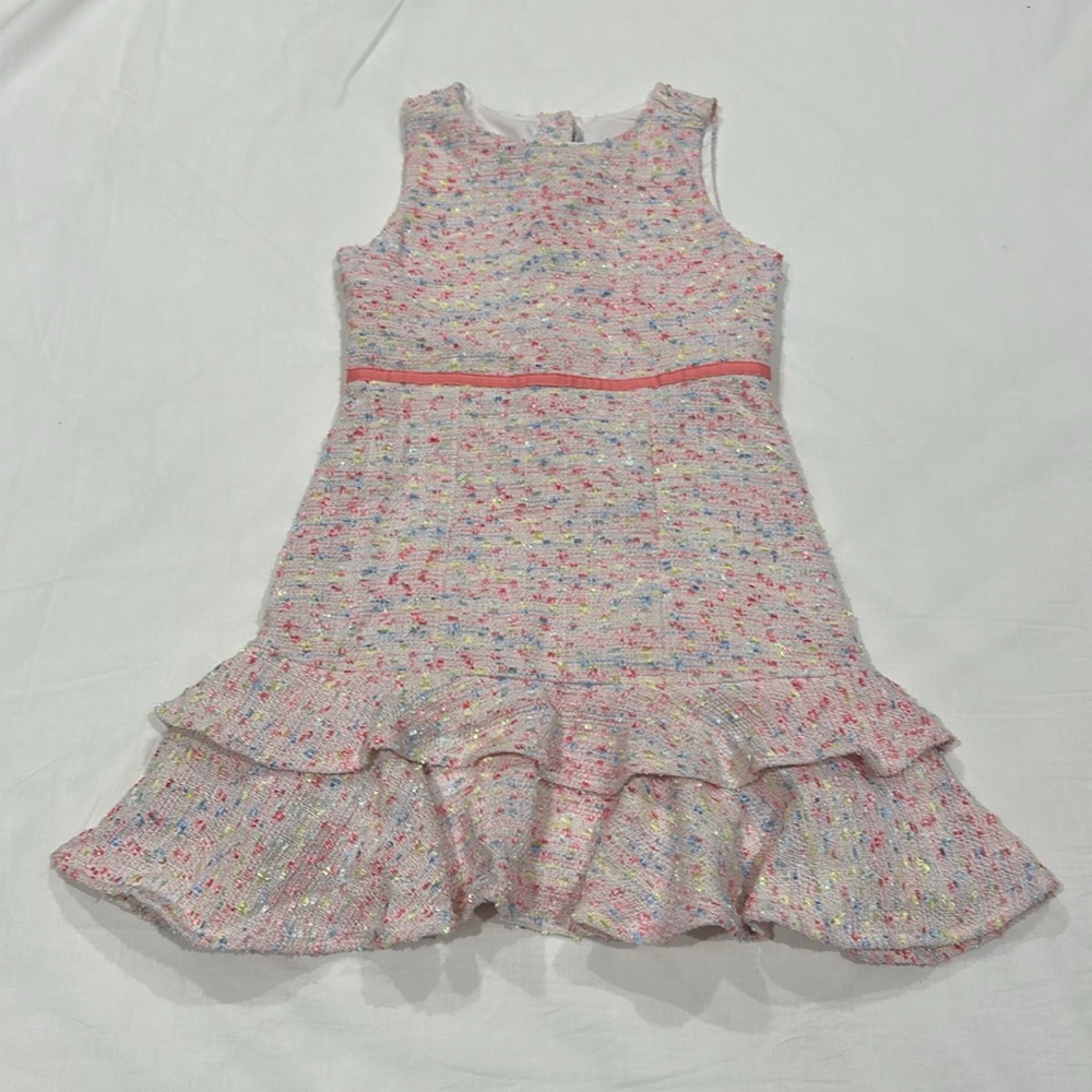 Janie & Jack Tweed Pink Dress w/ Ruffle Bottom size 7
